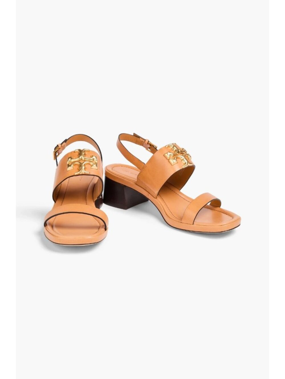 Tory Burch Eleanor Slingback Sandals Women's Brown Leather Block Heel Open Toe